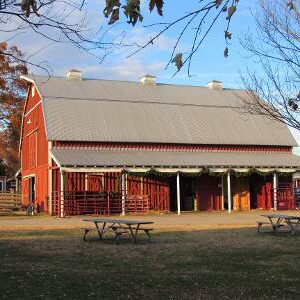 photo Christmas on the Farm - Taken of the Large Animal Barn decorated with garland for Christmas on December 2, 2021 by Karen Schoenhaar